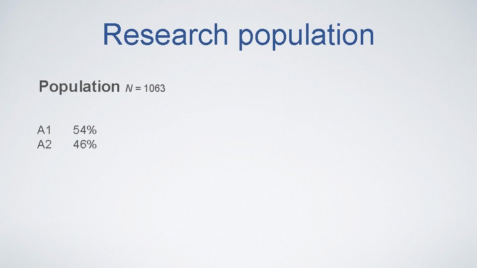 Research population Population N = 1063 A 1 A 2 54% 46% 