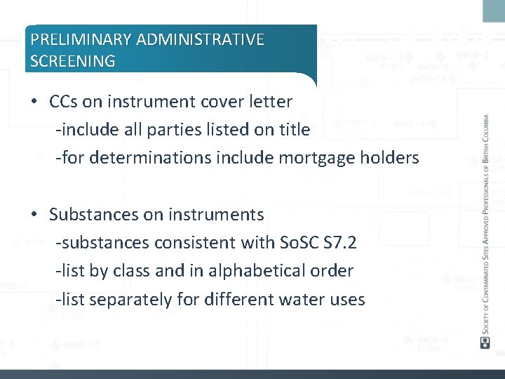 PRELIMINARY ADMINISTRATIVE SCREENING • CCs on instrument cover letter -include all parties listed on