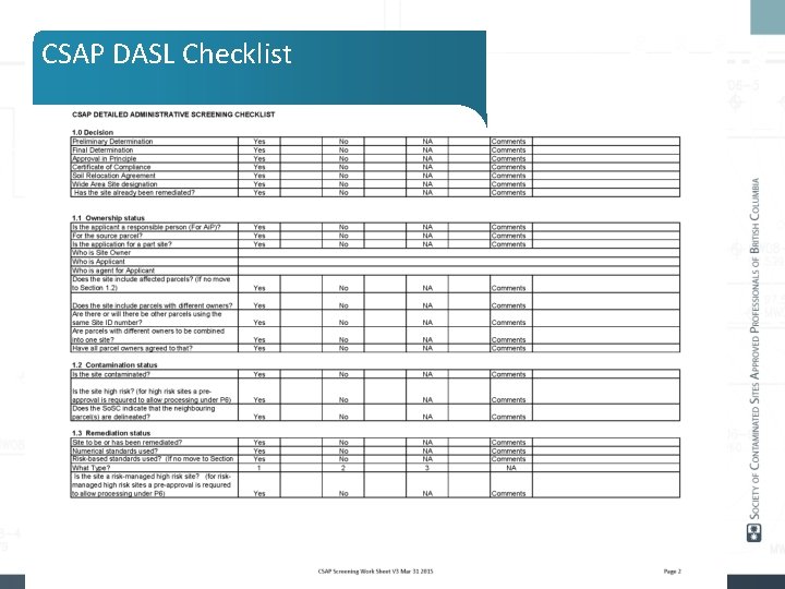 CSAP DASL Checklist 