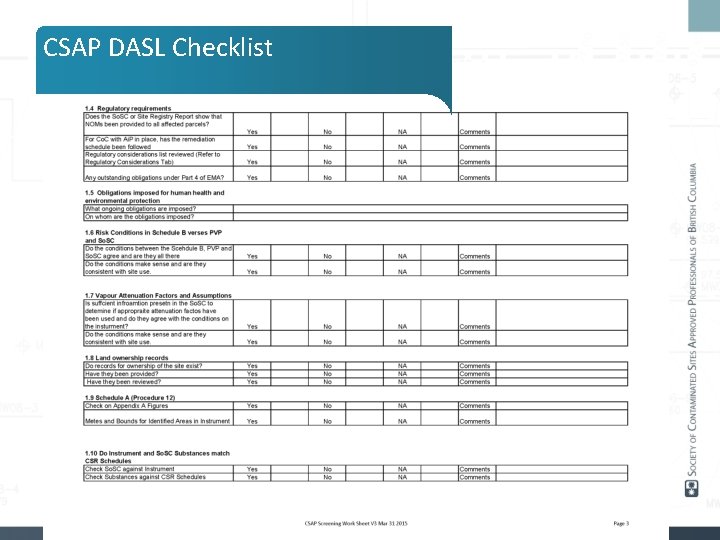 CSAP DASL Checklist 