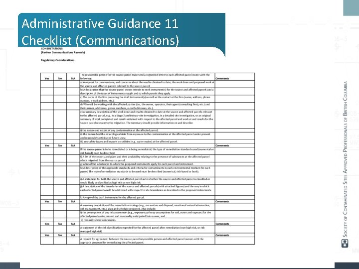 Administrative Guidance 11 Checklist (Communications) 