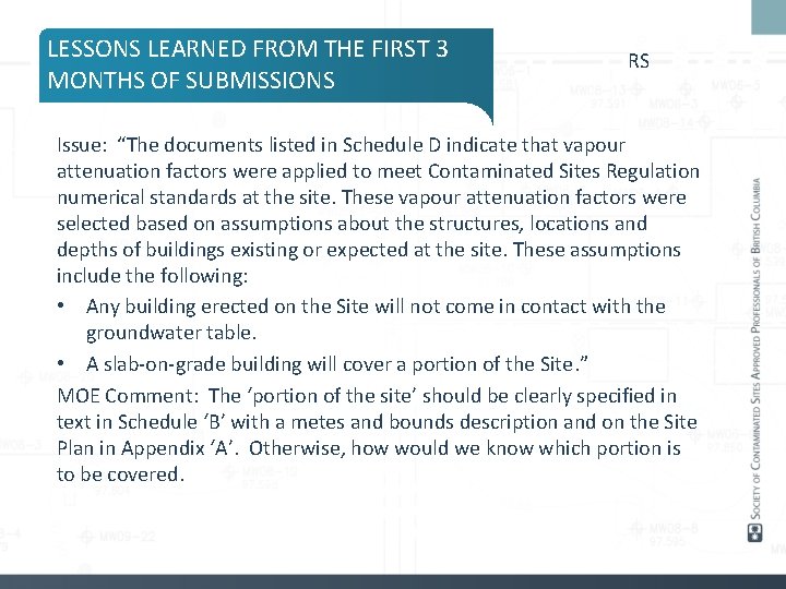LESSONS LEARNED FROM THE FIRST 3 MONTHS OF SUBMISSIONS RS Issue: “The documents listed