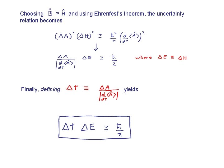 Choosing relation becomes Finally, defining and using Ehrenfest’s theorem, the uncertainty yields 