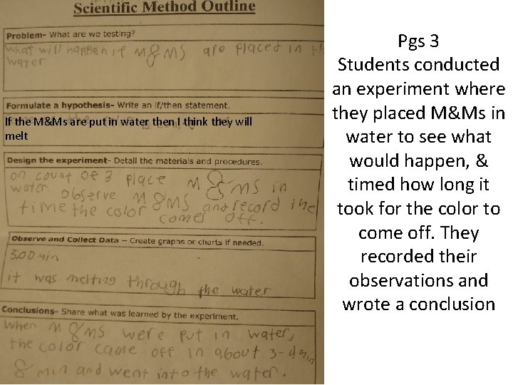 If the M&Ms are put in water then I think they will melt Pgs
