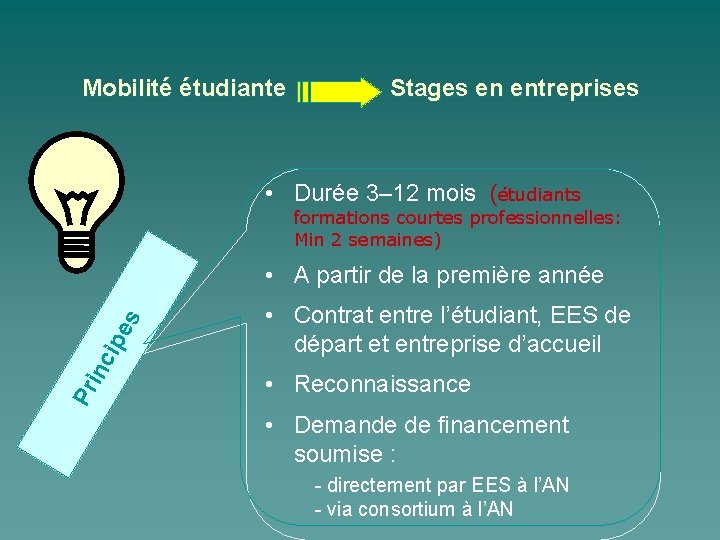 Mobilité étudiante Stages en entreprises • Durée 3– 12 mois (étudiants formations courtes professionnelles: