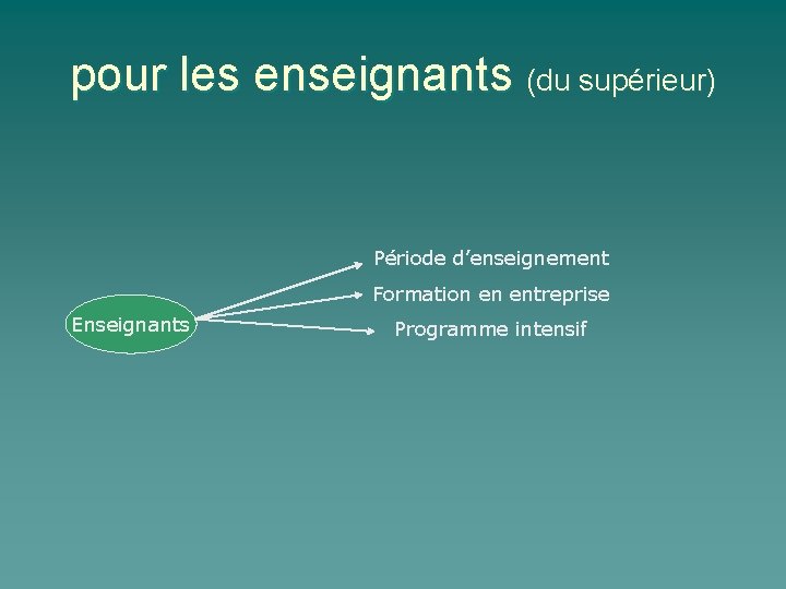 pour les enseignants (du supérieur) Période d’enseignement Formation en entreprise Enseignants Programme intensif 