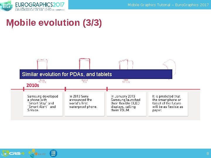Mobile Graphics Tutorial – Euro. Graphics 2017 Mobile evolution (3/3) Similar evolution for PDAs,
