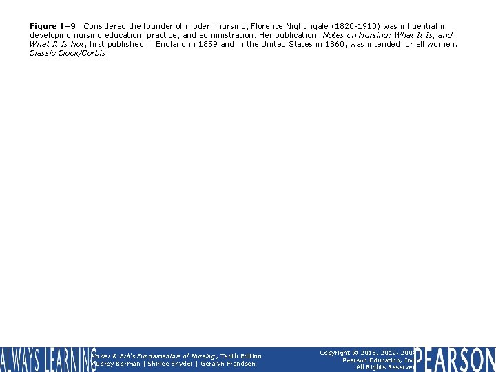 Figure 1– 9 Considered the founder of modern nursing, Florence Nightingale (1820 -1910) was