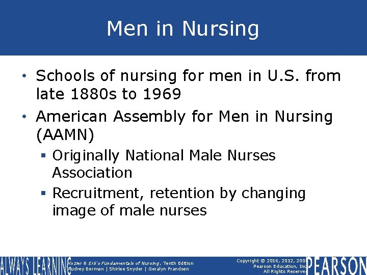 Men in Nursing • Schools of nursing for men in U. S. from late