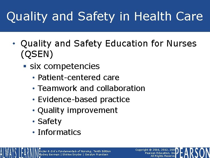 Quality and Safety in Health Care • Quality and Safety Education for Nurses (QSEN)