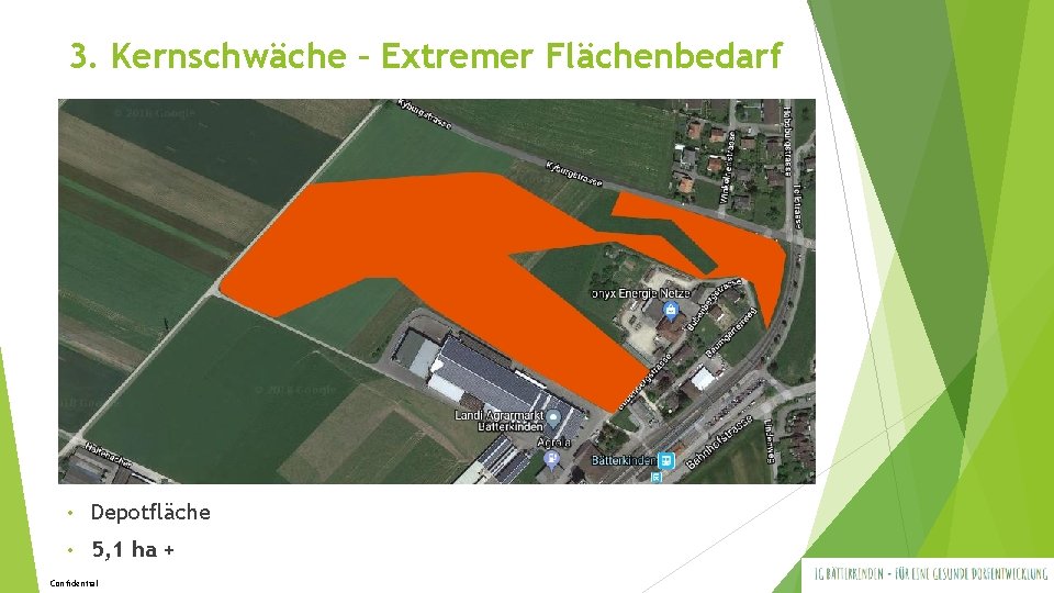 3. Kernschwäche – Extremer Flächenbedarf • Depotfläche • 5, 1 ha + Confidential 3. Kernschwäche – Extremer Flächenbedarf • Depotfläche • 5, 1 ha + Confidential