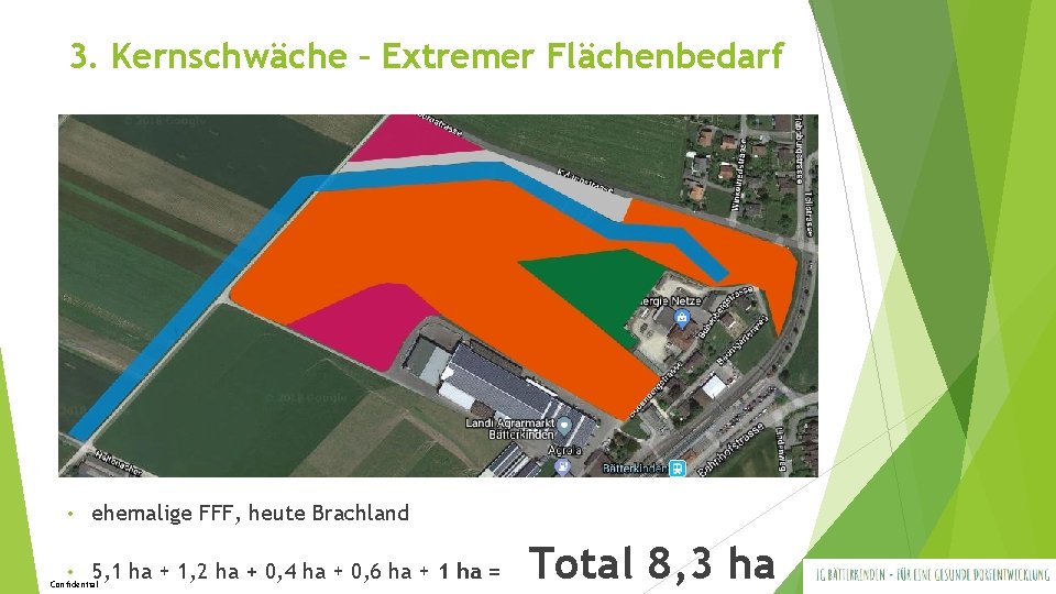 3. Kernschwäche – Extremer Flächenbedarf • ehemalige FFF, heute Brachland • 5, 1 ha 3. Kernschwäche – Extremer Flächenbedarf • ehemalige FFF, heute Brachland • 5, 1 ha