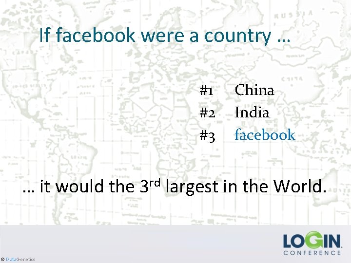 If facebook were a country … #1 #2 #3 China India facebook … it