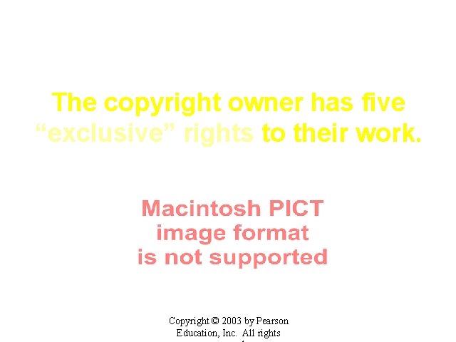 The copyright owner has five “exclusive” rights to their work. Copyright © 2003 by