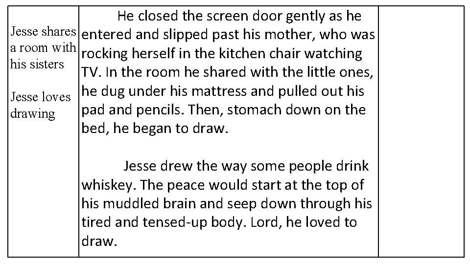 He closed the screen door gently as he Jesse shares entered and slipped past