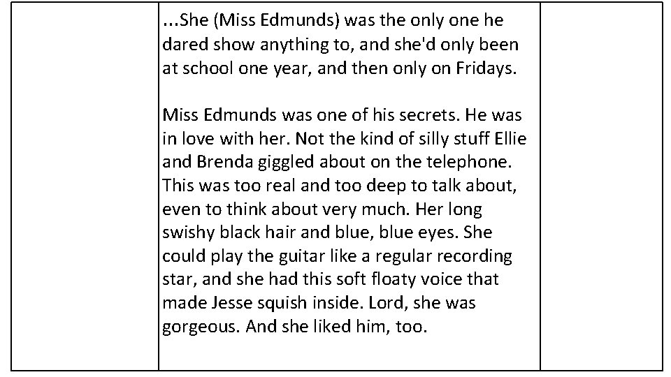 …She (Miss Edmunds) was the only one he dared show anything to, and she'd