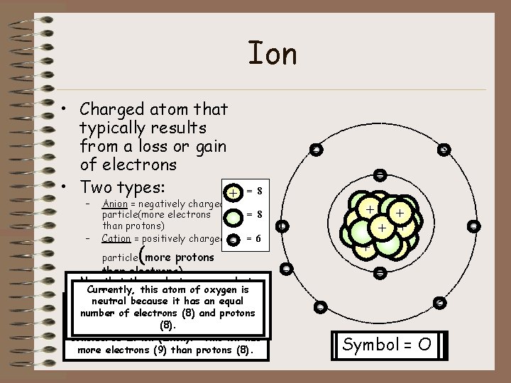Ion • Charged atom that typically results from a loss or gain of electrons