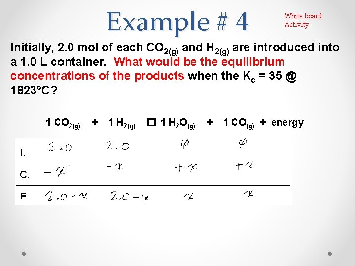 Example # 4 White board Activity Initially, 2. 0 mol of each CO 2(g) Example # 4 White board Activity Initially, 2. 0 mol of each CO 2(g)