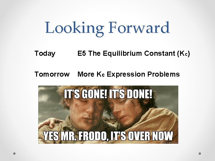 Looking Forward Today E 5 The Equilibrium Constant (Kc) Tomorrow More Kc Expression Problems Looking Forward Today E 5 The Equilibrium Constant (Kc) Tomorrow More Kc Expression Problems