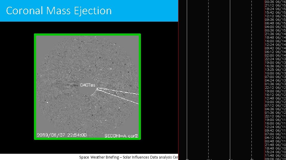 Coronal Mass Ejection Space Weather Briefing – Solar Influences Data analysis Centre www. sidc.