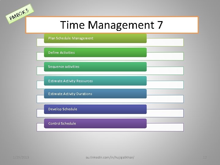 OK B M 5 P Time Management 7 Plan Schedule Management Define Activities Sequence