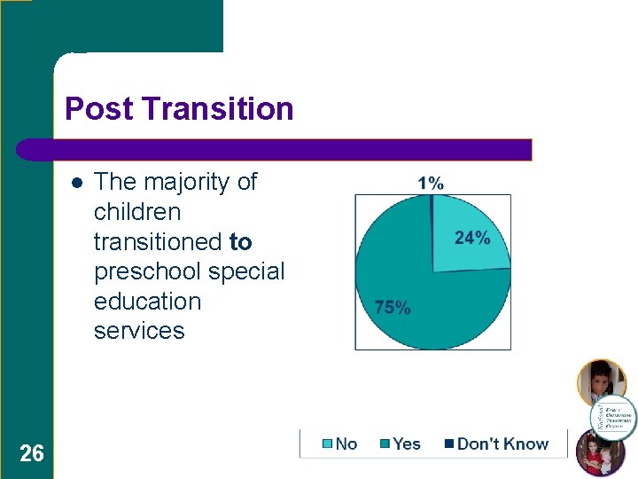 Post Transition l 26 The majority of children transitioned to preschool special education services