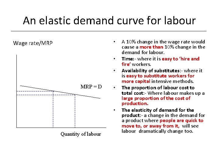 An elastic demand curve for labour • Wage rate/MRP • • MRP = D