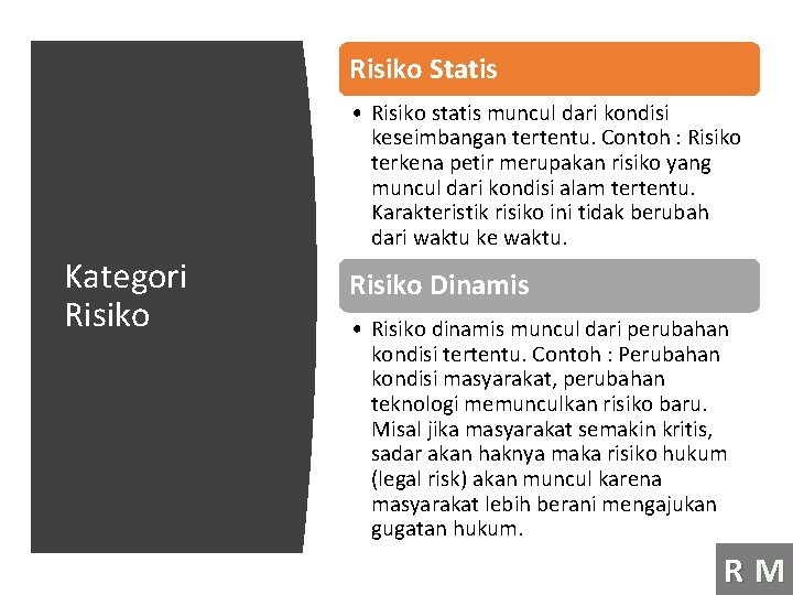 Risiko Statis • Risiko statis muncul dari kondisi keseimbangan tertentu. Contoh : Risiko terkena