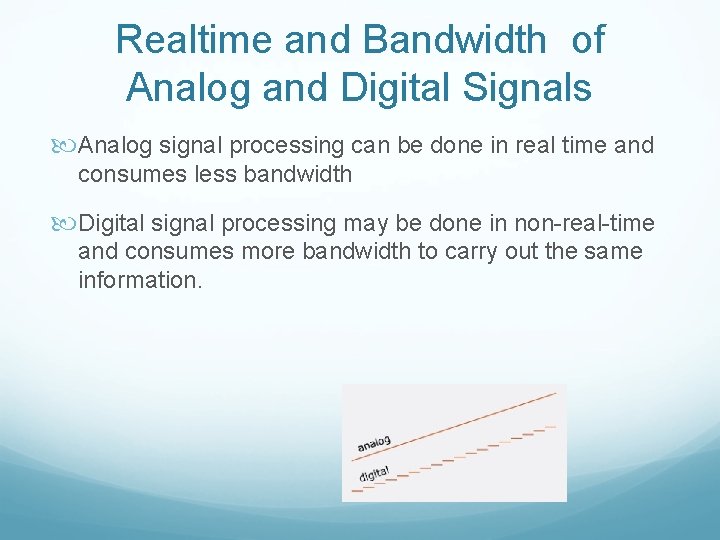 Realtime and Bandwidth of Analog and Digital Signals Analog signal processing can be done