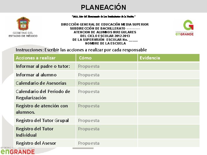 PLANEACIÓN “ 2013. Año del Bicentenario de Los Sentimientos de la Nación ” DIRECCIÓN