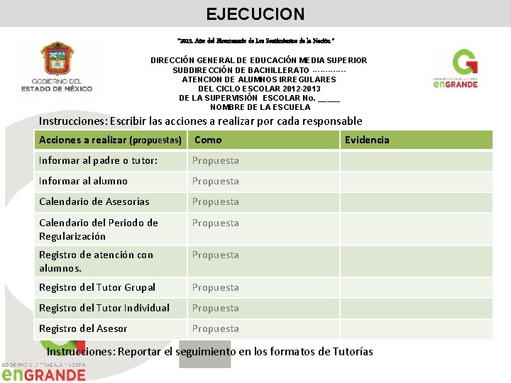 EJECUCION “ 2013. Año del Bicentenario de Los Sentimientos de la Nación ” DIRECCIÓN