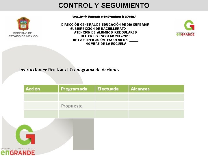CONTROL Y SEGUIMIENTO “ 2013. Año del Bicentenario de Los Sentimientos de la Nación