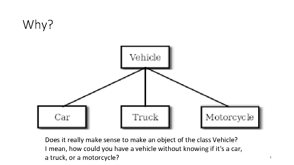 Why? Does it really make sense to make an object of the class Vehicle?