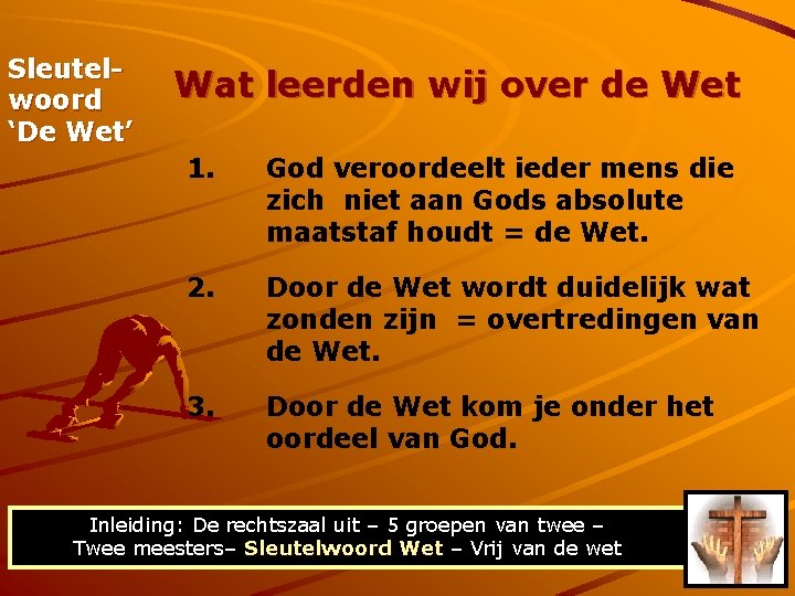 Sleutelwoord ‘De Wet’ Wat leerden wij over de Wet 1. God veroordeelt ieder mens