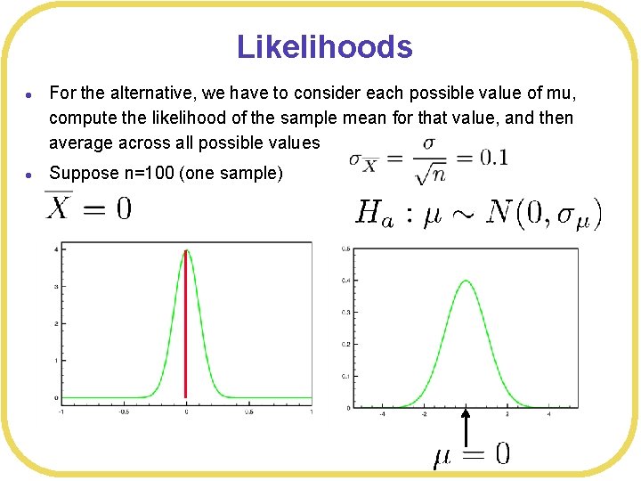 Likelihoods l l For the alternative, we have to consider each possible value of