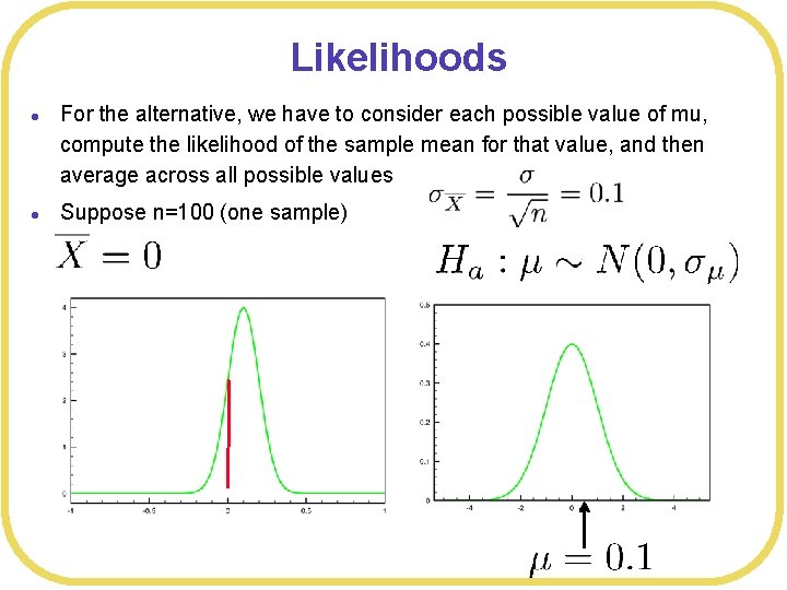 Likelihoods l l For the alternative, we have to consider each possible value of