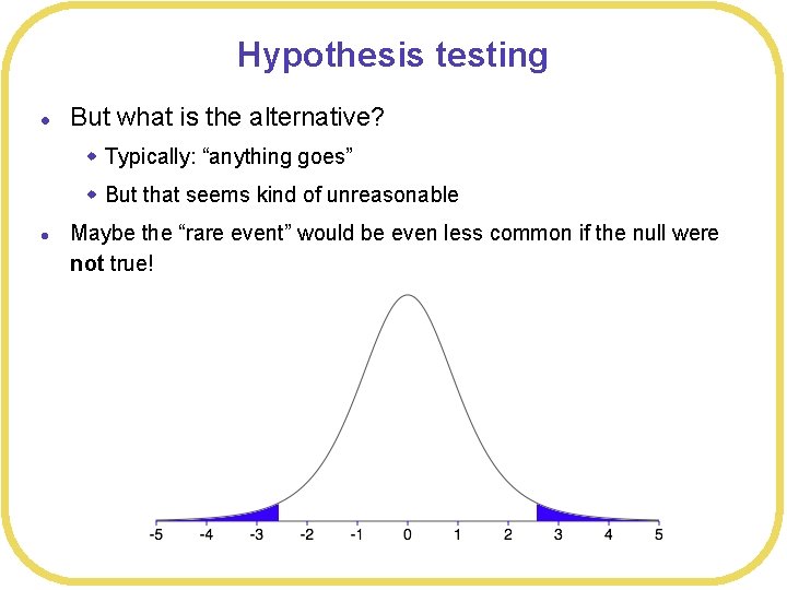 Hypothesis testing l But what is the alternative? w Typically: “anything goes” w But