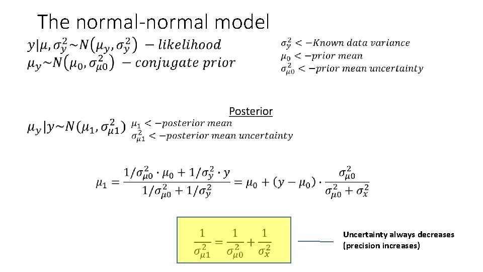 The normal-normal model • Uncertainty always decreases (precision increases) 