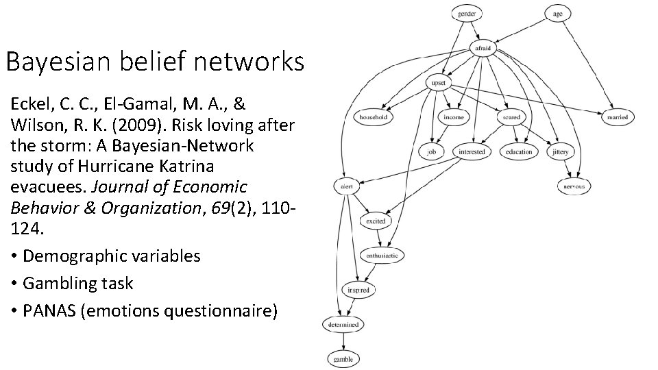 Bayesian belief networks Eckel, C. C. , El-Gamal, M. A. , & Wilson, R.