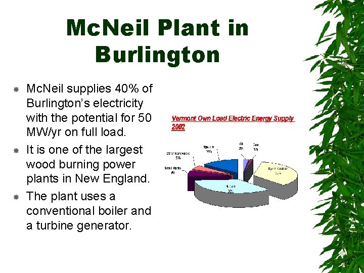 Mc. Neil Plant in Burlington Mc. Neil supplies 40% of Burlington’s electricity with the