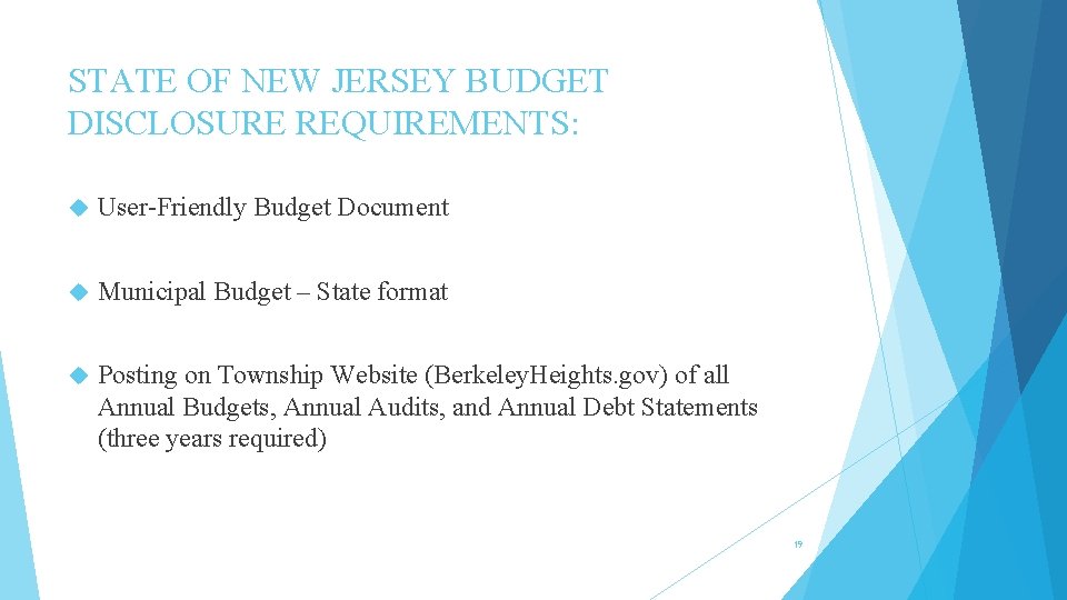 STATE OF NEW JERSEY BUDGET DISCLOSURE REQUIREMENTS: User-Friendly Budget Document Municipal Budget – State