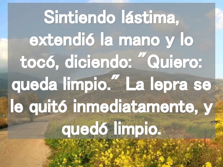 Sintiendo lástima, extendió la mano y lo tocó, diciendo: "Quiero: queda limpio. " La