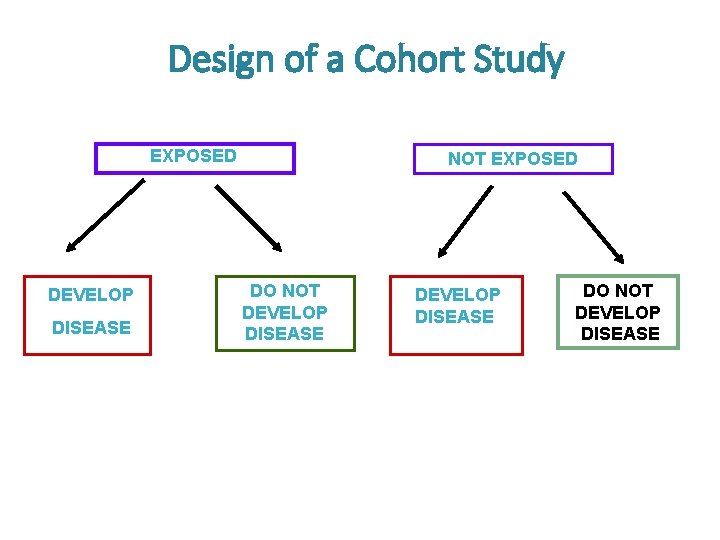 Design of a Cohort Study EXPOSED DEVELOP DISEASE NOT EXPOSED DO NOT DEVELOP DISEASE