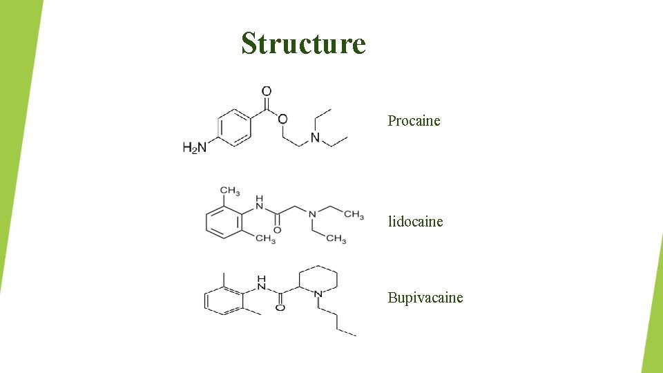 Structure Procaine lidocaine Bupivacaine 
