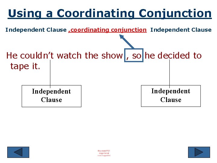 Using a Coordinating Conjunction Independent Clause , coordinating conjunction Independent Clause He couldn’t watch