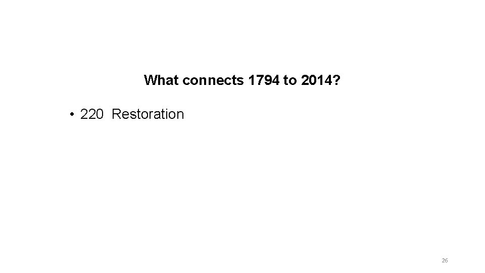 What connects 1794 to 2014? • 220 Restoration 26 