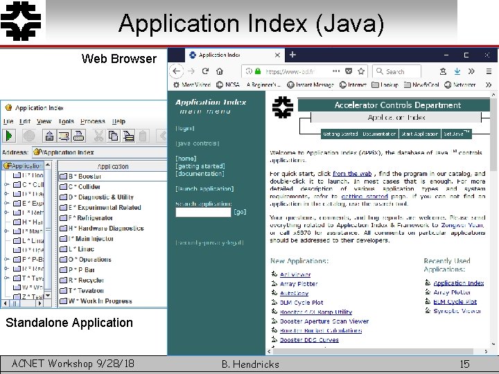 Application Index (Java) Web Browser Standalone Application ACNET Workshop 9/28/18 B. Hendricks 15 