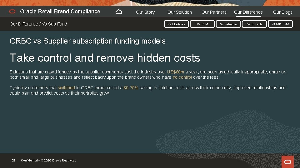 Oracle Retail Brand Compliance Our Story Our Difference / Vs Sub Fund Our Solution