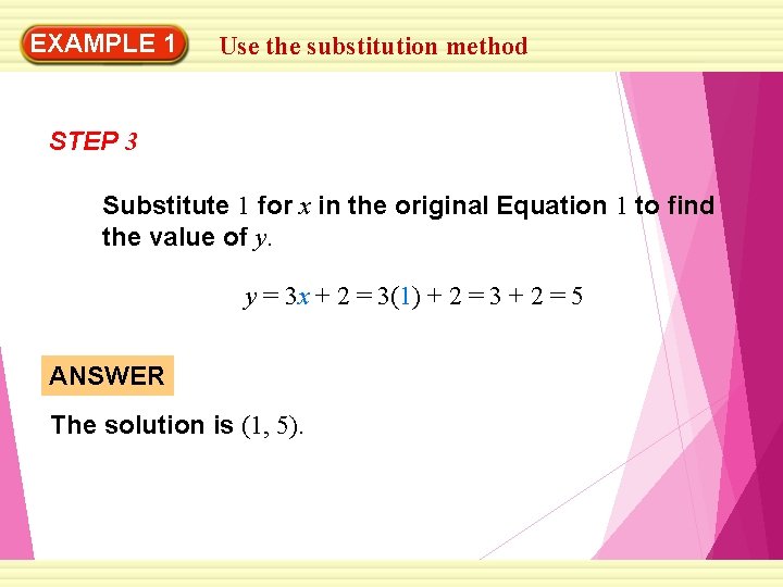 EXAMPLE 1 Use the substitution method STEP 3 Substitute 1 for x in the