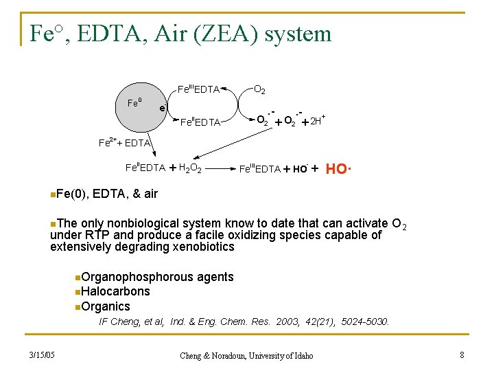 Fe°, EDTA, Air (ZEA) system Fe. IIIEDTA Fe 0 e- O 2 . -